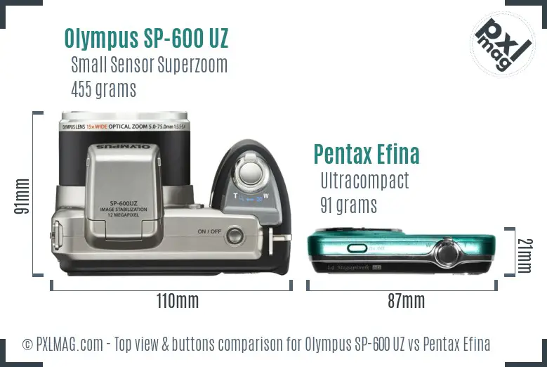 Olympus SP-600 UZ vs Pentax Efina top view buttons comparison