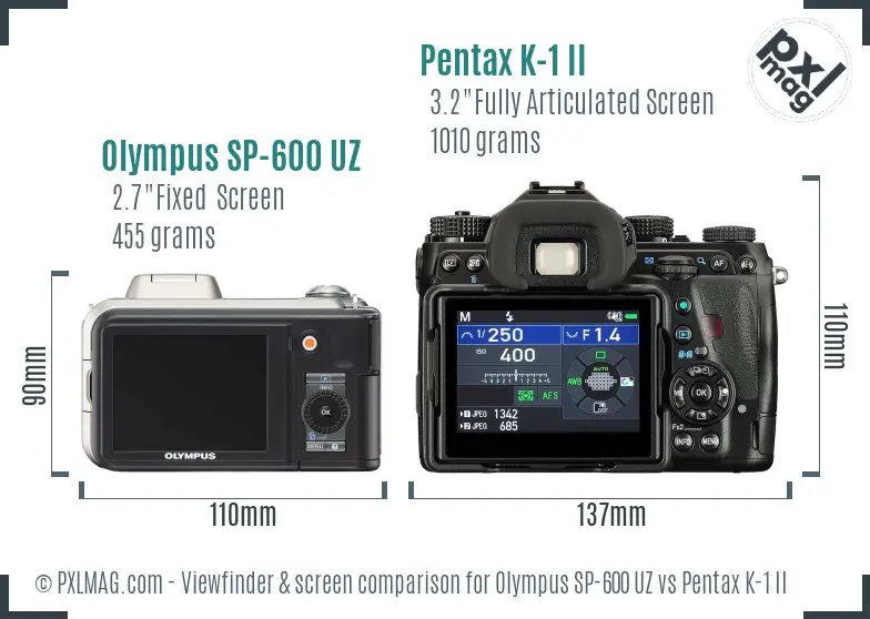 Olympus SP-600 UZ vs Pentax K-1 II Screen and Viewfinder comparison