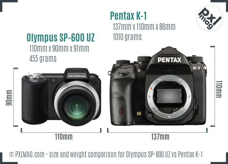 Olympus SP-600 UZ vs Pentax K-1 size comparison
