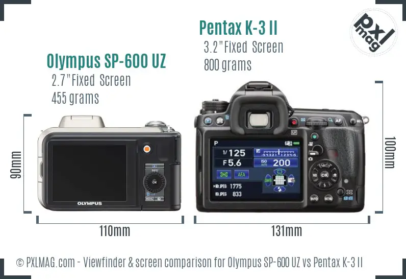 Olympus SP-600 UZ vs Pentax K-3 II Screen and Viewfinder comparison