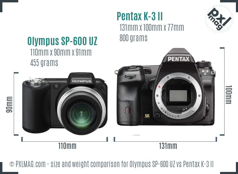 Olympus SP-600 UZ vs Pentax K-3 II size comparison