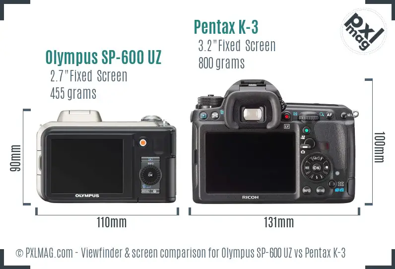Olympus SP-600 UZ vs Pentax K-3 Screen and Viewfinder comparison