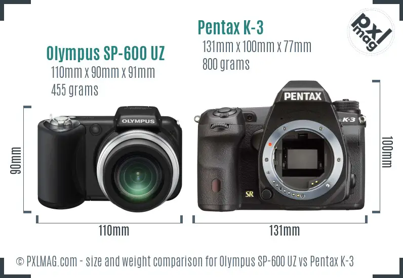 Olympus SP-600 UZ vs Pentax K-3 size comparison