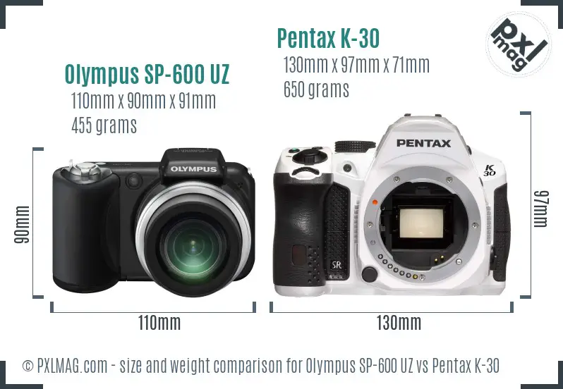 Olympus SP-600 UZ vs Pentax K-30 size comparison