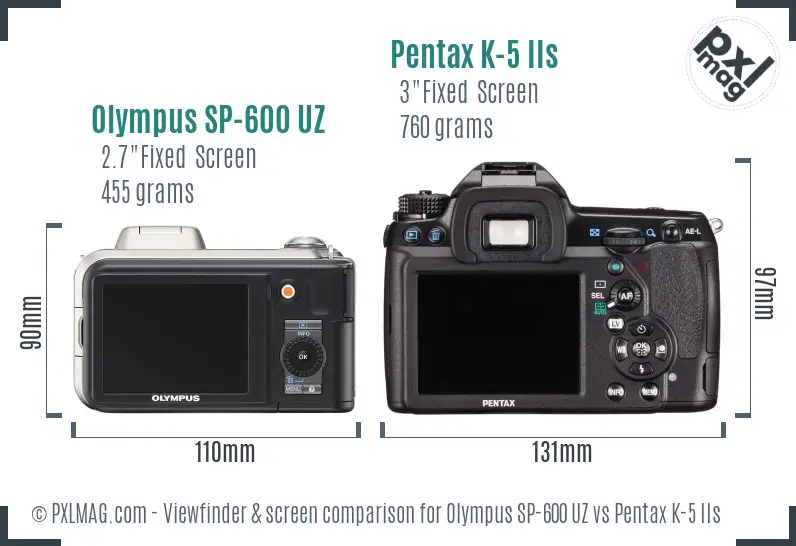 Olympus SP-600 UZ vs Pentax K-5 IIs Screen and Viewfinder comparison