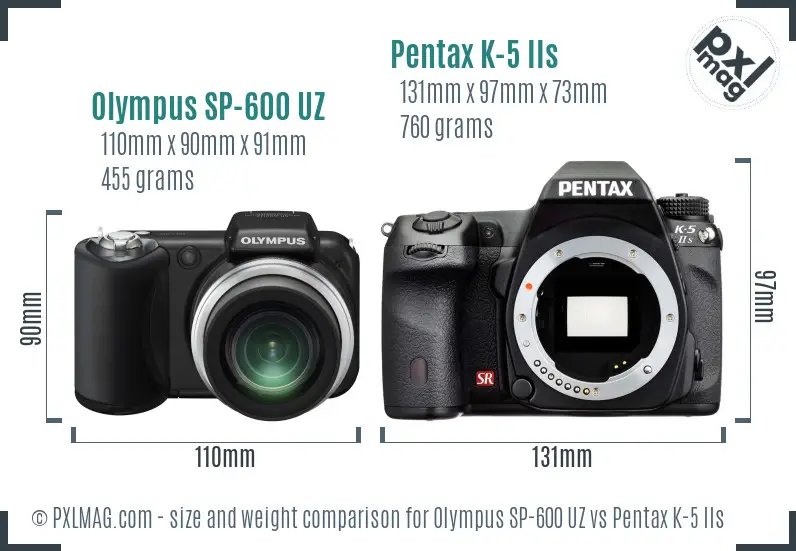 Olympus SP-600 UZ vs Pentax K-5 IIs size comparison