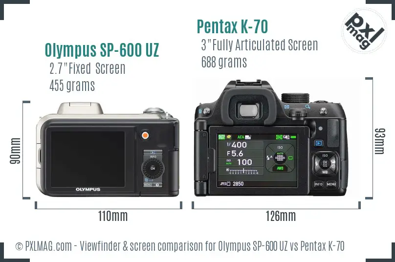 Olympus SP-600 UZ vs Pentax K-70 Screen and Viewfinder comparison