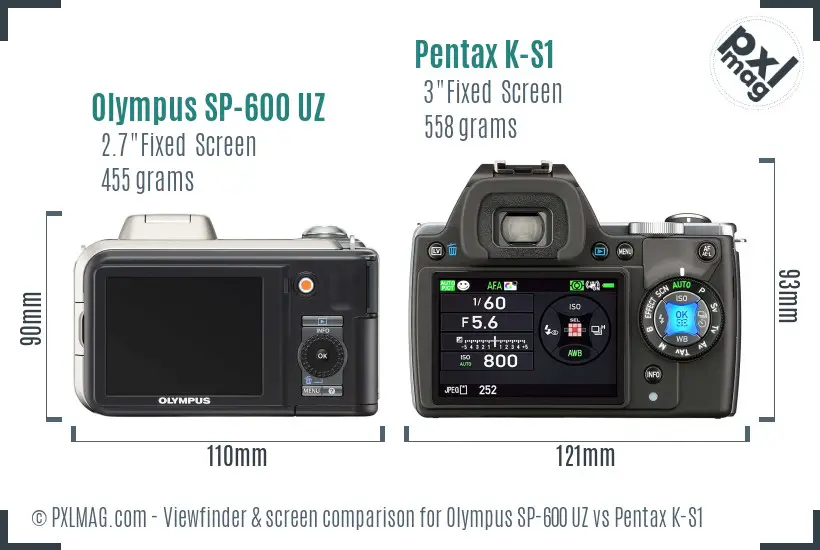Olympus SP-600 UZ vs Pentax K-S1 Screen and Viewfinder comparison