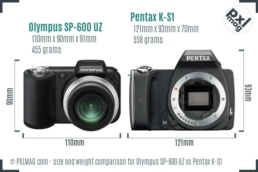 Olympus SP-600 UZ vs Pentax K-S1 size comparison
