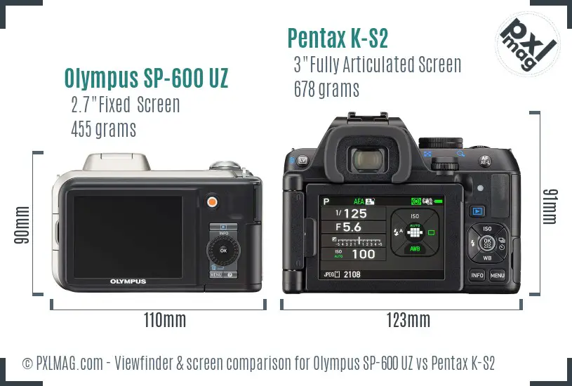 Olympus SP-600 UZ vs Pentax K-S2 Screen and Viewfinder comparison