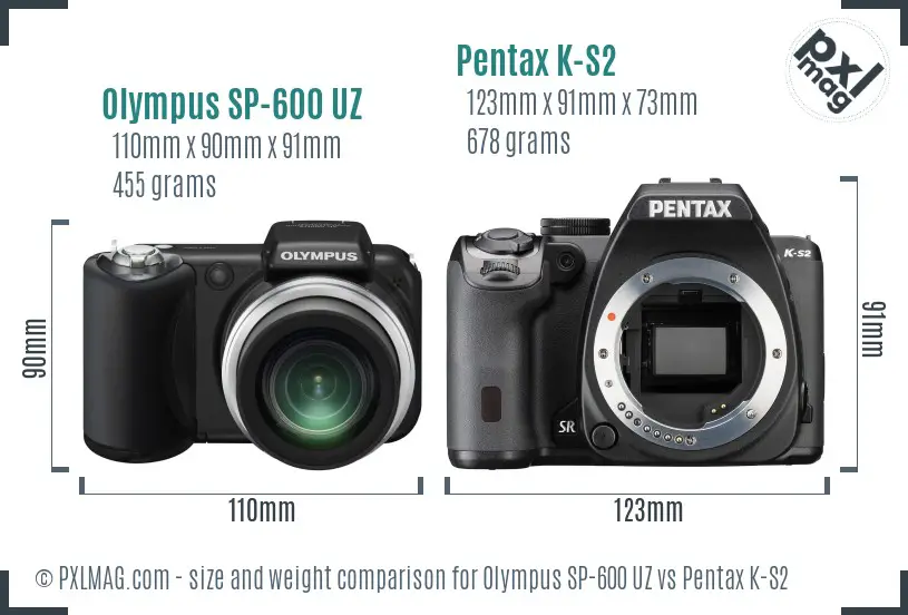 Olympus SP-600 UZ vs Pentax K-S2 size comparison