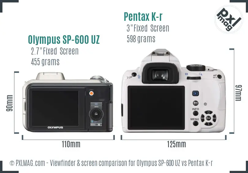 Olympus SP-600 UZ vs Pentax K-r Screen and Viewfinder comparison