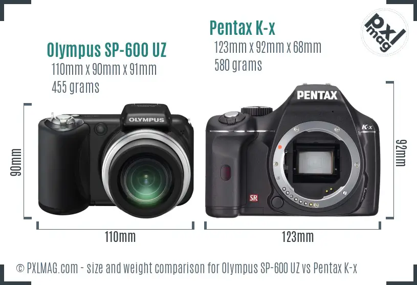 Olympus SP-600 UZ vs Pentax K-x size comparison