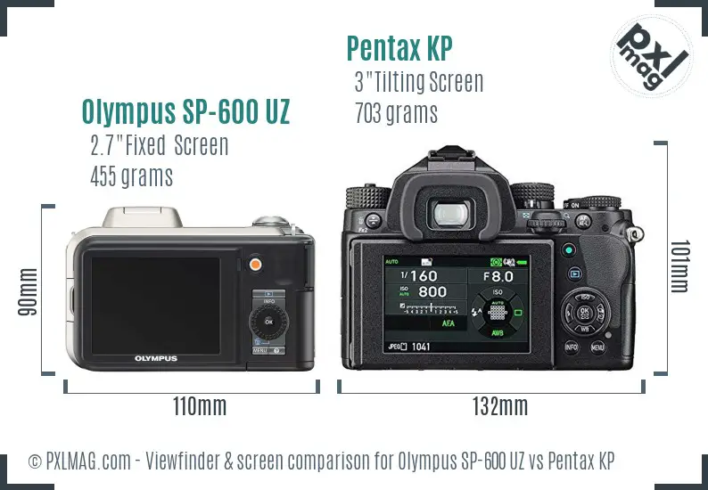 Olympus SP-600 UZ vs Pentax KP Screen and Viewfinder comparison