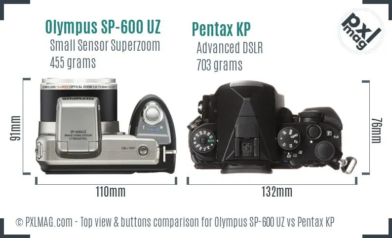 Olympus SP-600 UZ vs Pentax KP top view buttons comparison
