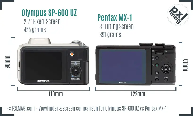 Olympus SP-600 UZ vs Pentax MX-1 Screen and Viewfinder comparison