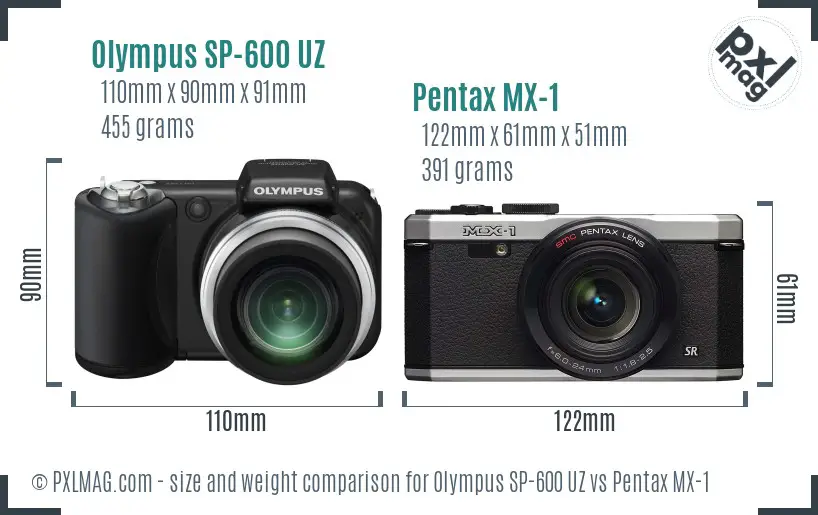 Olympus SP-600 UZ vs Pentax MX-1 size comparison