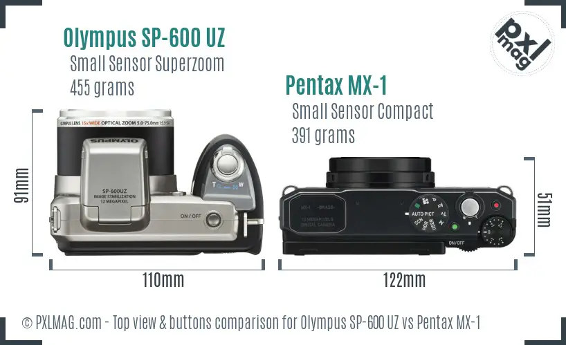 Olympus SP-600 UZ vs Pentax MX-1 top view buttons comparison
