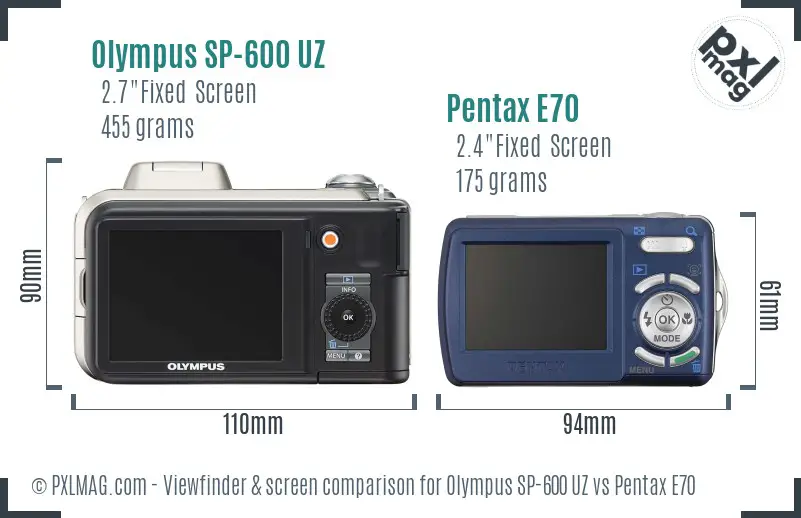 Olympus SP-600 UZ vs Pentax E70 Screen and Viewfinder comparison