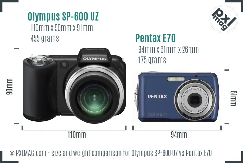 Olympus SP-600 UZ vs Pentax E70 size comparison