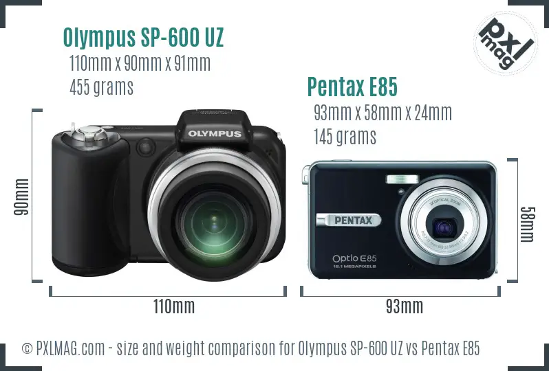 Olympus SP-600 UZ vs Pentax E85 size comparison