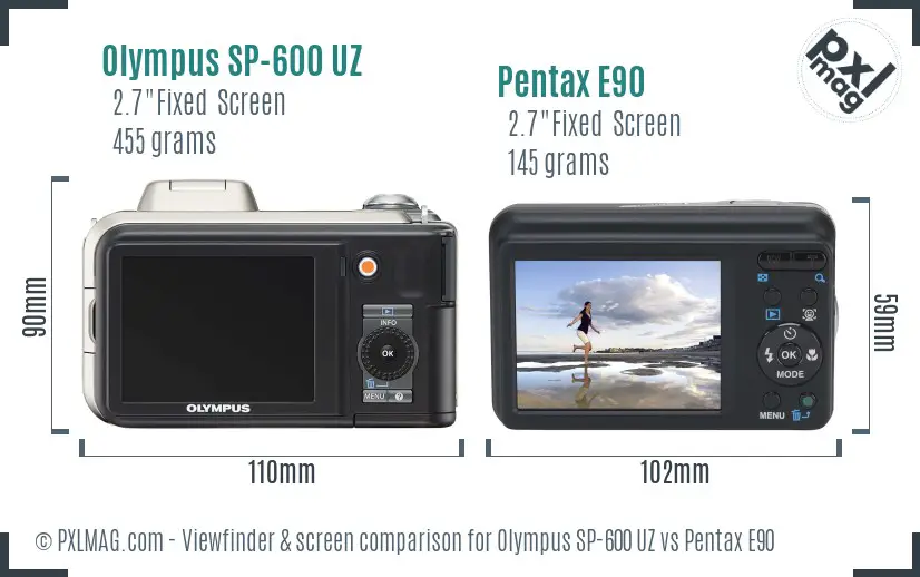 Olympus SP-600 UZ vs Pentax E90 Screen and Viewfinder comparison