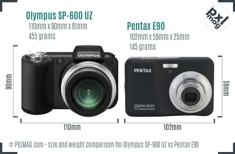 Olympus SP-600 UZ vs Pentax E90 size comparison