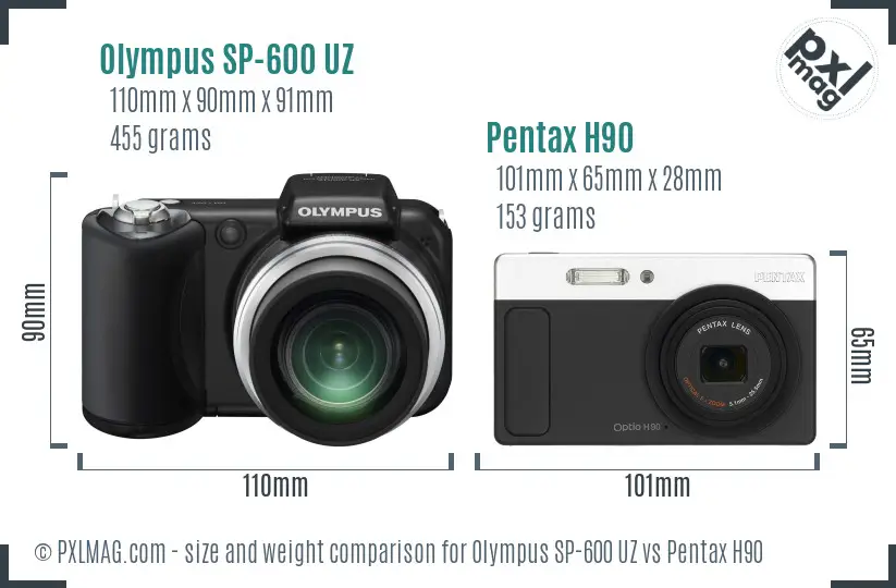 Olympus SP-600 UZ vs Pentax H90 size comparison