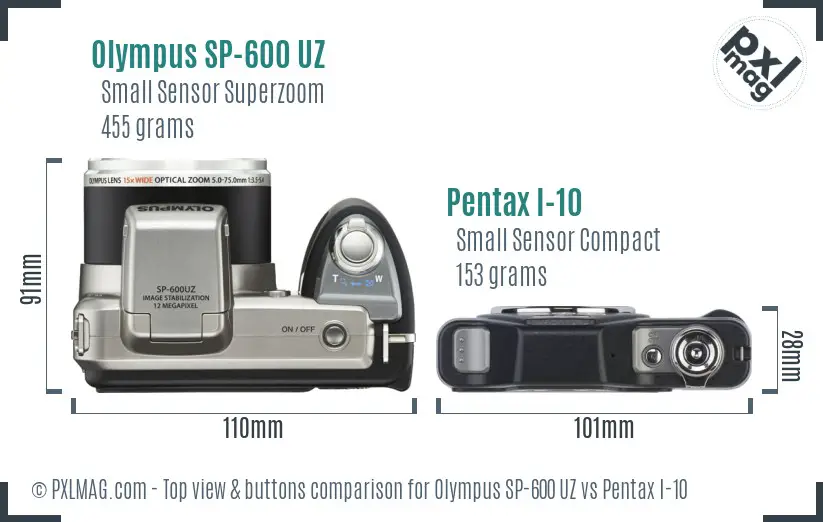 Olympus SP-600 UZ vs Pentax I-10 top view buttons comparison