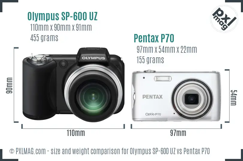 Olympus SP-600 UZ vs Pentax P70 size comparison