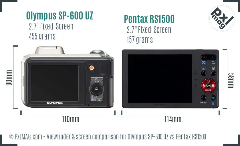 Olympus SP-600 UZ vs Pentax RS1500 Screen and Viewfinder comparison