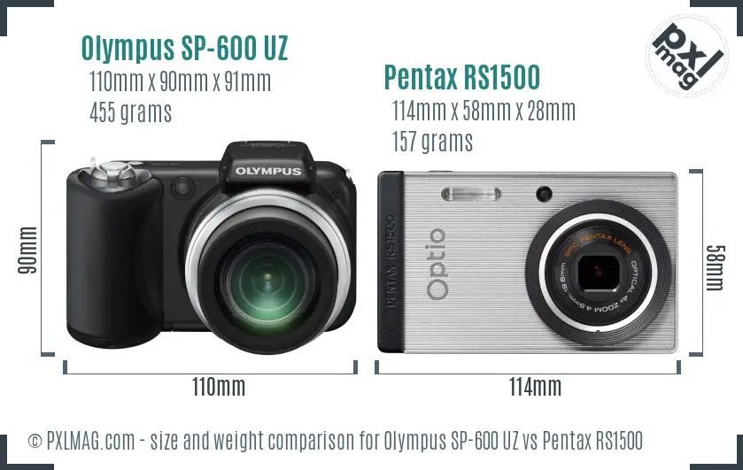 Olympus SP-600 UZ vs Pentax RS1500 size comparison