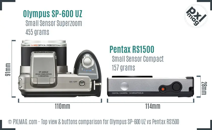 Olympus SP-600 UZ vs Pentax RS1500 top view buttons comparison