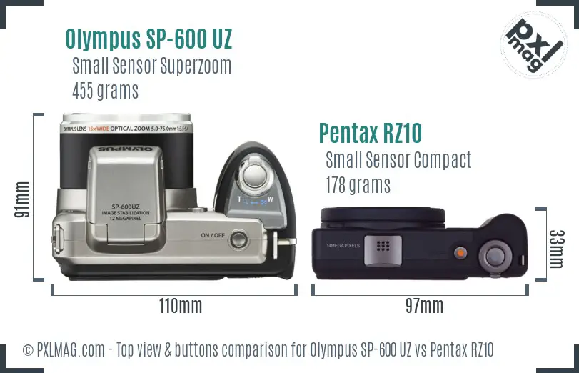 Olympus SP-600 UZ vs Pentax RZ10 top view buttons comparison