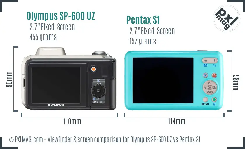 Olympus SP-600 UZ vs Pentax S1 Screen and Viewfinder comparison