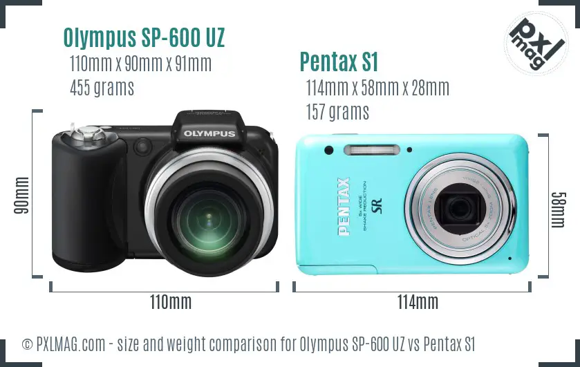 Olympus SP-600 UZ vs Pentax S1 size comparison