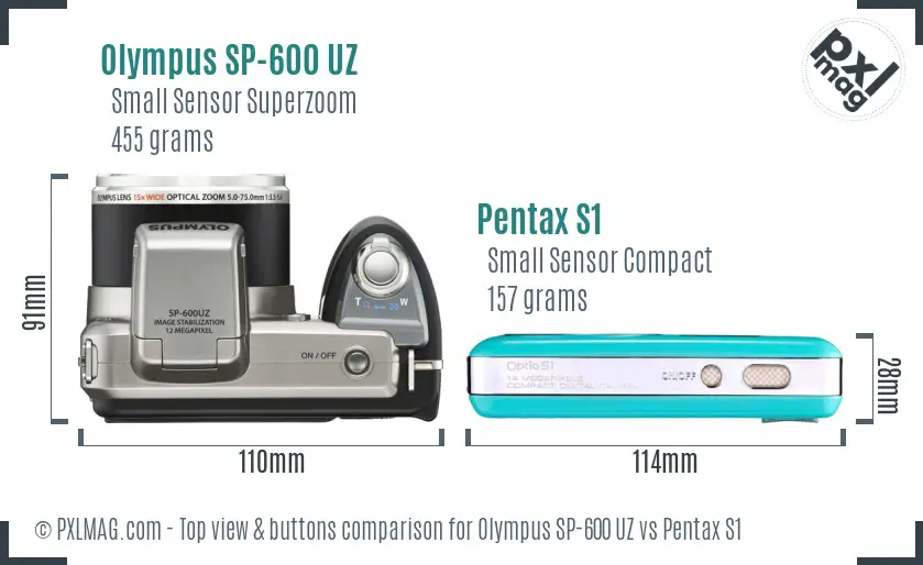 Olympus SP-600 UZ vs Pentax S1 top view buttons comparison