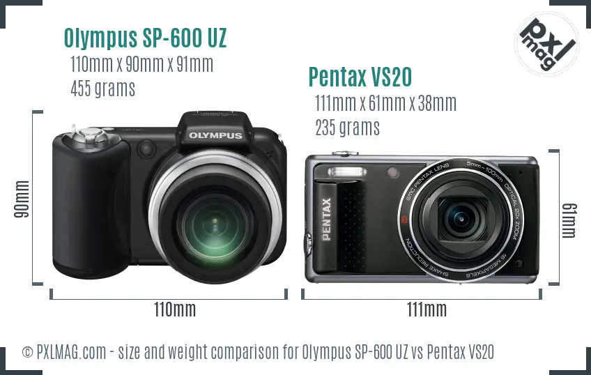 Olympus SP-600 UZ vs Pentax VS20 size comparison