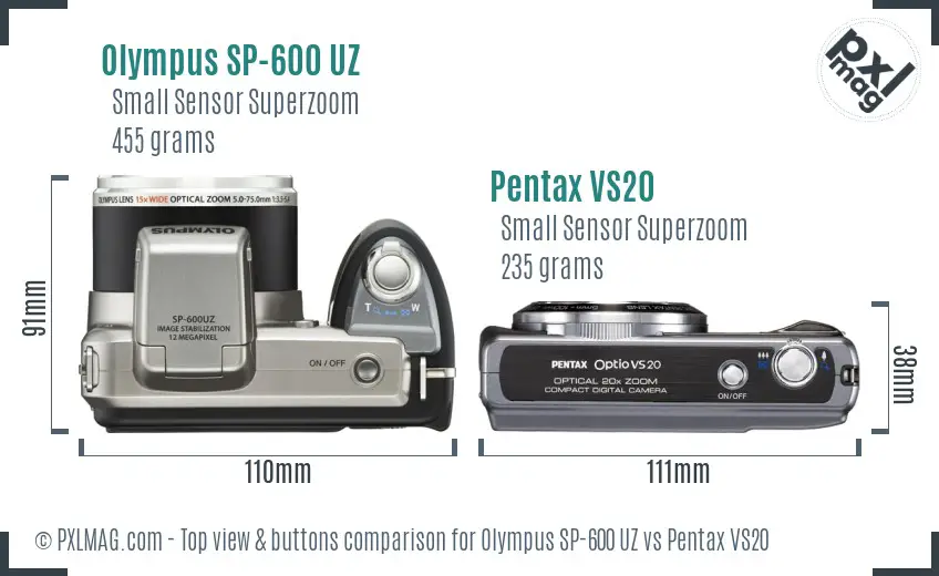Olympus SP-600 UZ vs Pentax VS20 top view buttons comparison