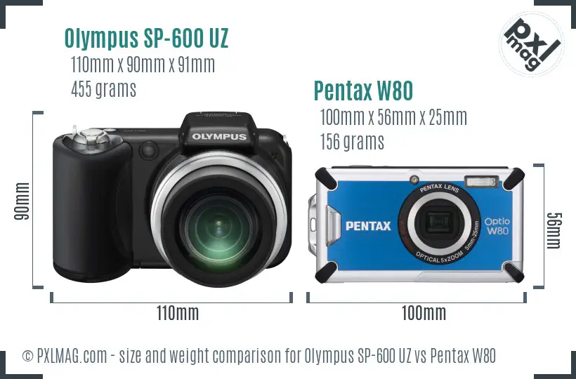 Olympus SP-600 UZ vs Pentax W80 size comparison
