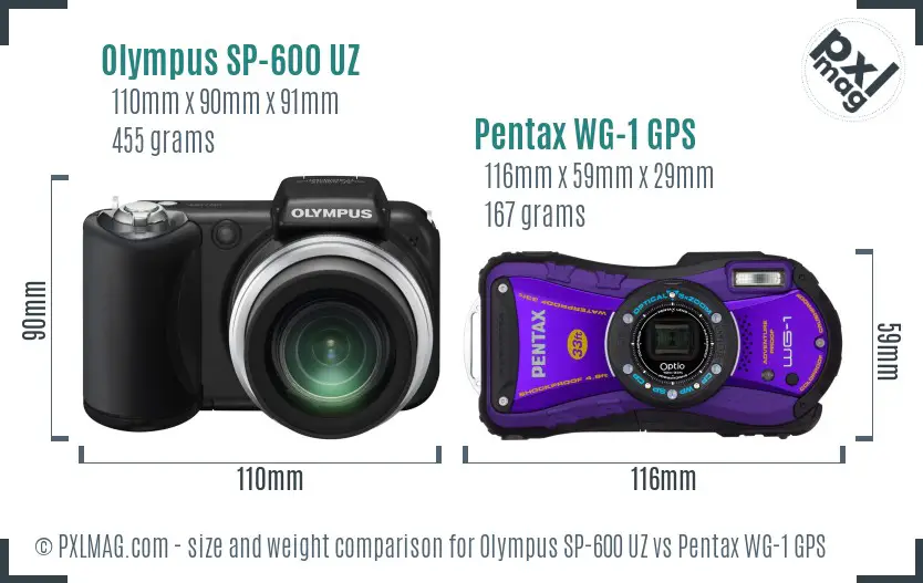 Olympus SP-600 UZ vs Pentax WG-1 GPS size comparison