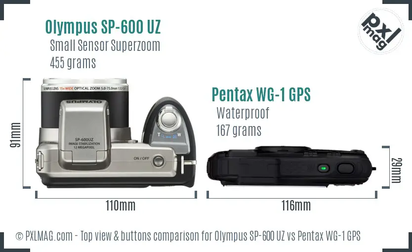 Olympus SP-600 UZ vs Pentax WG-1 GPS top view buttons comparison
