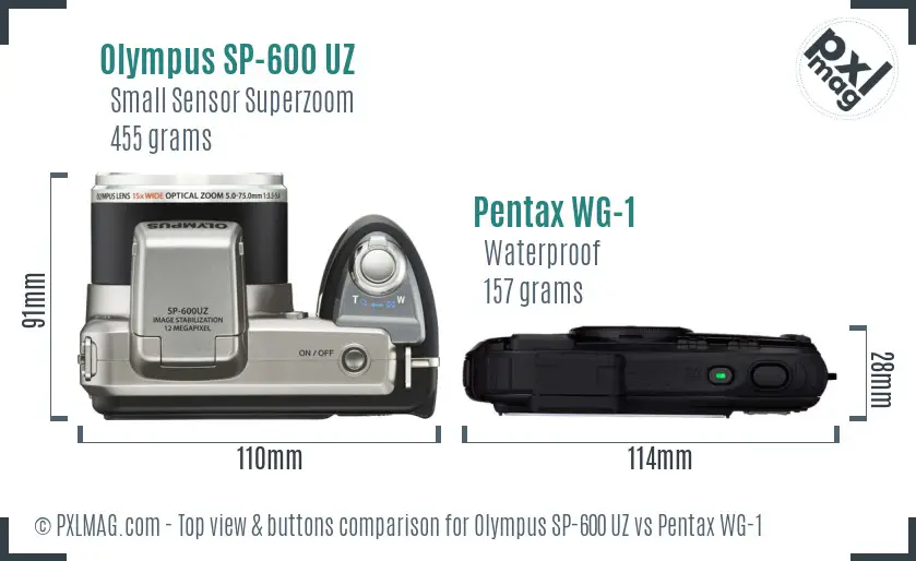 Olympus SP-600 UZ vs Pentax WG-1 top view buttons comparison