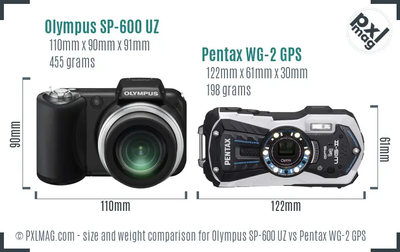 Olympus SP-600 UZ vs Pentax WG-2 GPS size comparison