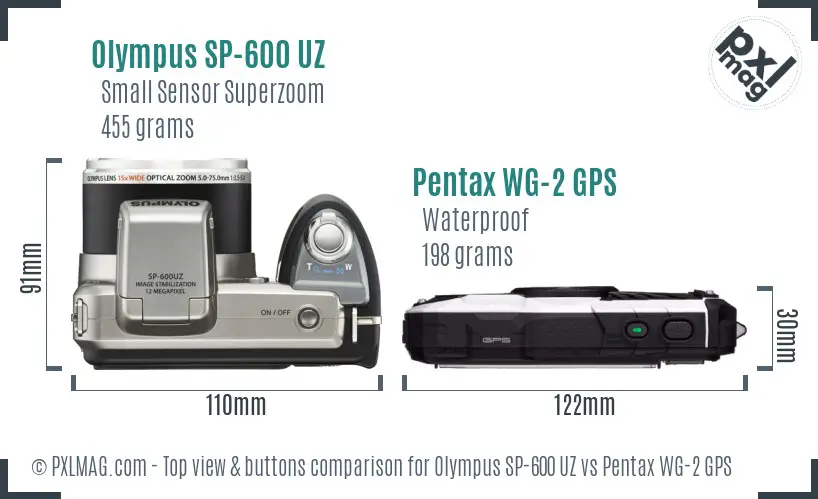 Olympus SP-600 UZ vs Pentax WG-2 GPS top view buttons comparison