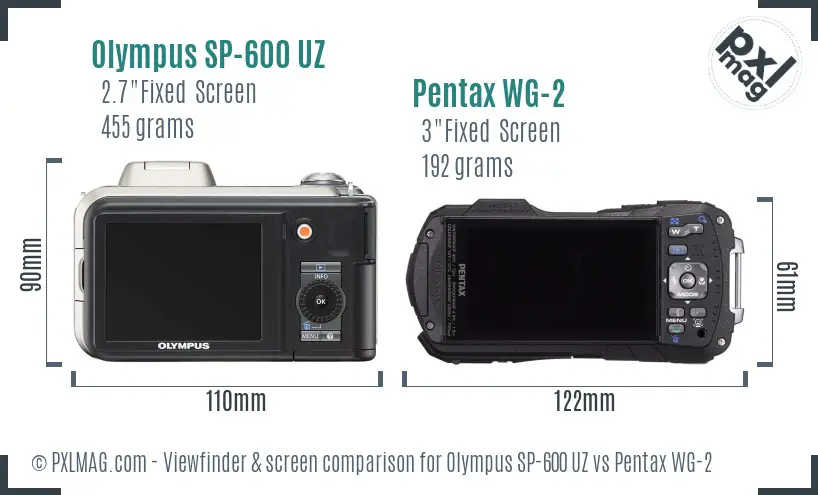 Olympus SP-600 UZ vs Pentax WG-2 Screen and Viewfinder comparison