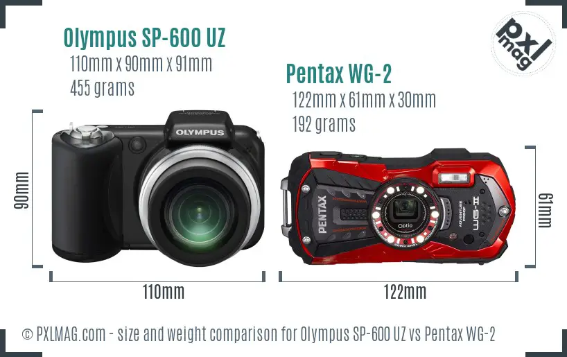 Olympus SP-600 UZ vs Pentax WG-2 size comparison