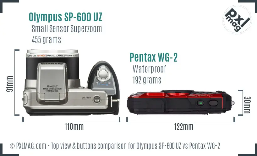 Olympus SP-600 UZ vs Pentax WG-2 top view buttons comparison
