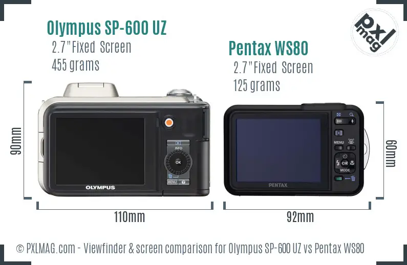 Olympus SP-600 UZ vs Pentax WS80 Screen and Viewfinder comparison