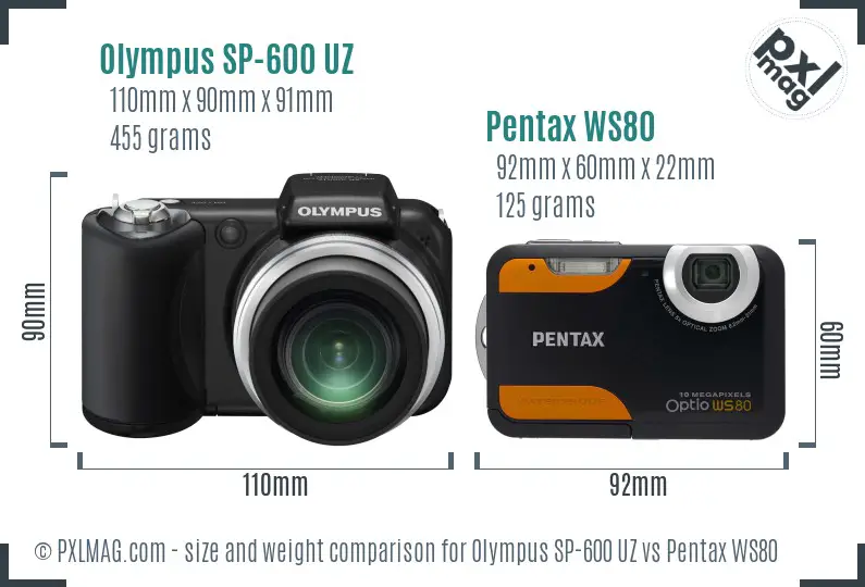 Olympus SP-600 UZ vs Pentax WS80 size comparison